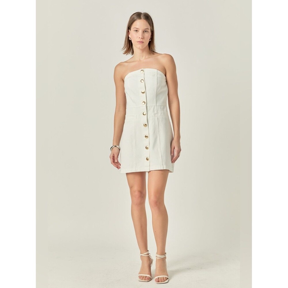 NWT English Factory White Strapless Gold Button Mini Dress Size S